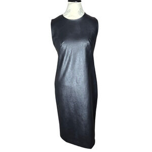Spanx Dress Womens Medium Leather Like Sleeveless Fitted Sheath Luxe Black